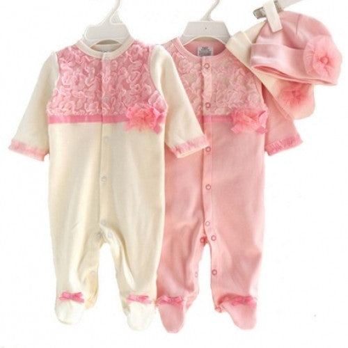 Girls Lace Rompers And Hat Baby Clothing Sets Infant Jumpsuit