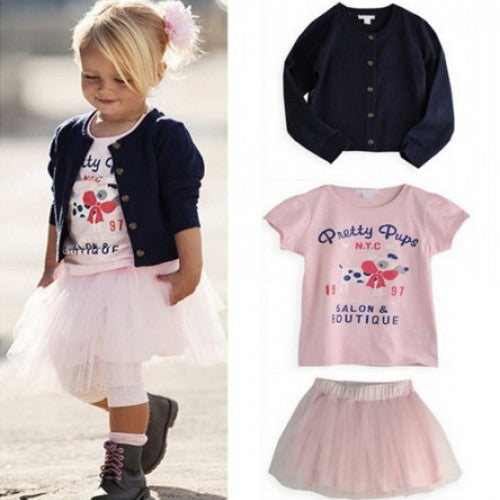 Set T-shirt+Coat+Skirt Outfit TuTu Dress Baby Girls Clothes